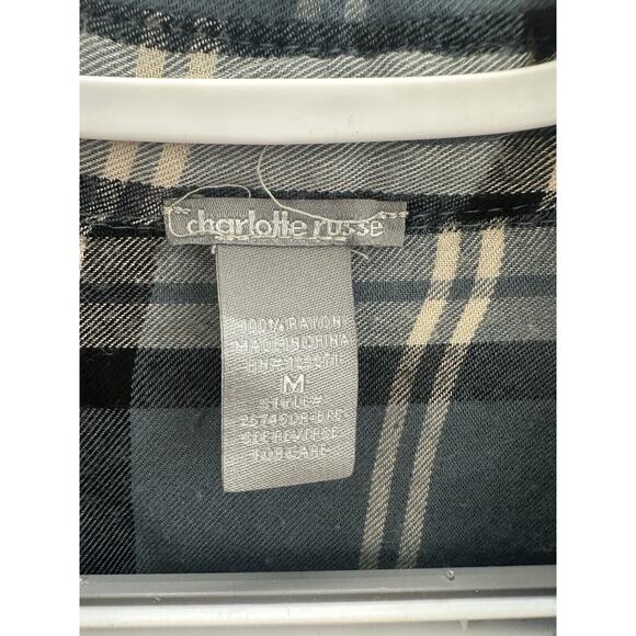 Charlotte Russe Womens Shirt Size Medium Blue Plaid Long Sleeve Button Up - Picture 4 of 10